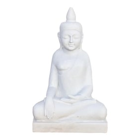 Stately White Marble Mediating Buddha