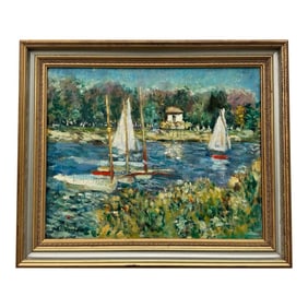 Vintage Boho Abstract Seascape Oil on Canvas