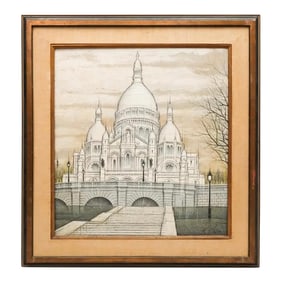 K. Chin Basilica of Sacré Coeur in the Manner of Buffet Mont Martre Paris France Oil Paint on