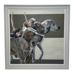 Large English Sporting Animal Hunting Oil Painting Pack of Scent Foxhounds Berkeley Hunt, Framed
