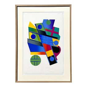 Vintage 1970s Abstract Geometric Lithograph