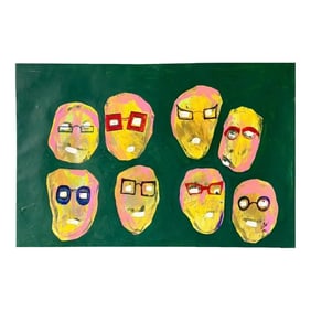 Vintage Oil Painting of Faces Signed Olin 1971