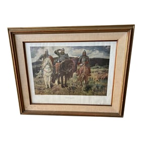 Mid Century Print of Three Russian Folklore Warriors Framed