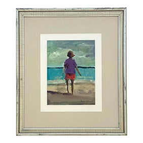 Vintage Coastal Figure Acrylic Painting on Board