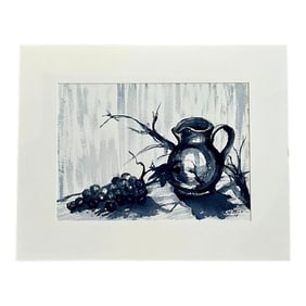 Late 20th Century Vintage Boho Still Life Watercolor