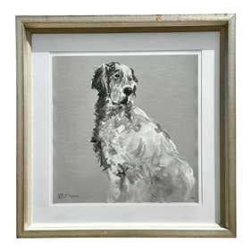 Vintage Boho Original Abstract Watercolor of Dog on Paper
