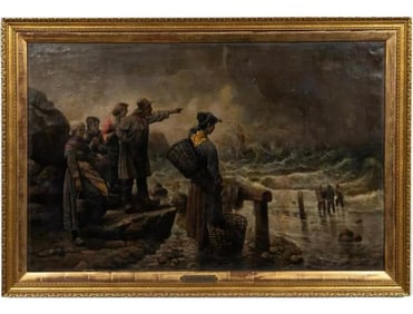 Late 19th Century "Difficult Entry" Nautical Oil Painting by Louis Gartner, Framed