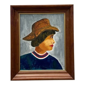 Vintage Boho Primitive Portrait of Women Oil Painting on Canvas