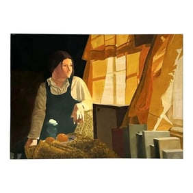 Vintage Boho Figurative of Women Sitting at Window Oil Painting on Canvas