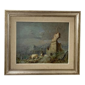 Enrico Del Bono "Paesaggio Fantastigo" Italian Grazing Cow Oil on Canvas Landscape