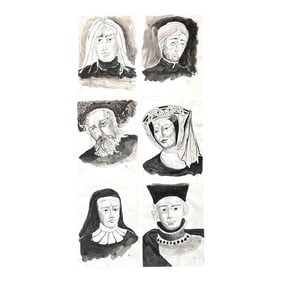 Original Ink Paintings of Historical Figures Portraits - A Set of 6
