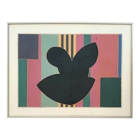 Vintage Geometric Block Print on Paper Signed by Sidney Guberman