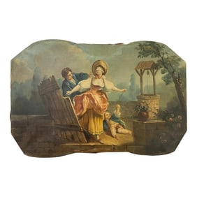 18th Century French School Courting Couple W/ Child Painting on Canvas
