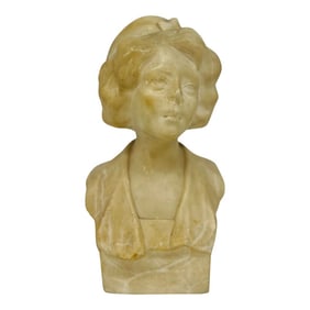 19th Century, Art Nouveau Carved Marble Bust of a Lady - Signed Miller
