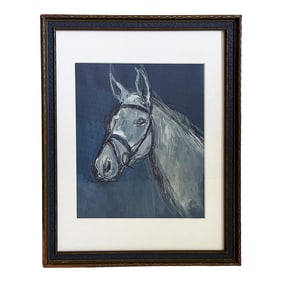 1990s "Pirouette" Abstract Horse Painting Contemporary Modern Art Equestrian Mixed Media Watercolor