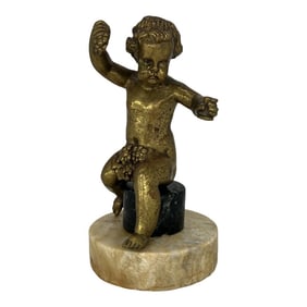 Antique French Gilt Bronze "Grapes Into Wine" Cherub Statue Falconet Style