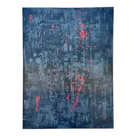Vintage Abstract Splatter Acrylic Painting on Canvas
