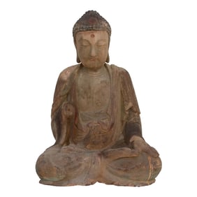 Antique Carved Wood Mediating Buddha