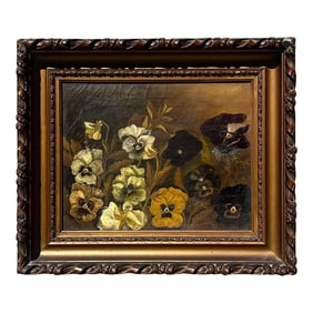 Vintage Boho Framed Still Life Oil on Canvas