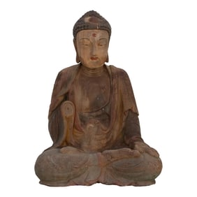 Carved Painted Antique Seated Buddha