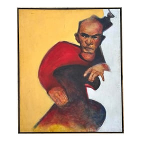 Vintage Boho Abstract Figurative of Man Oil on Canvas
