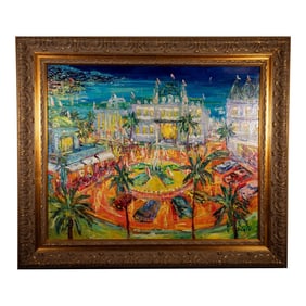 Duaiv - Original Oil on Canvas - Monaco and Casino - 32" W X 27" H, Framed
