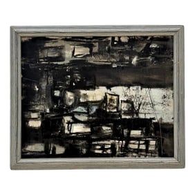 Vintage Abstract Expressionism Oil Painting in Frame