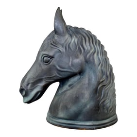 Horse Head Sculpture in Dark Gray Color Gres/Stoneware Made in France