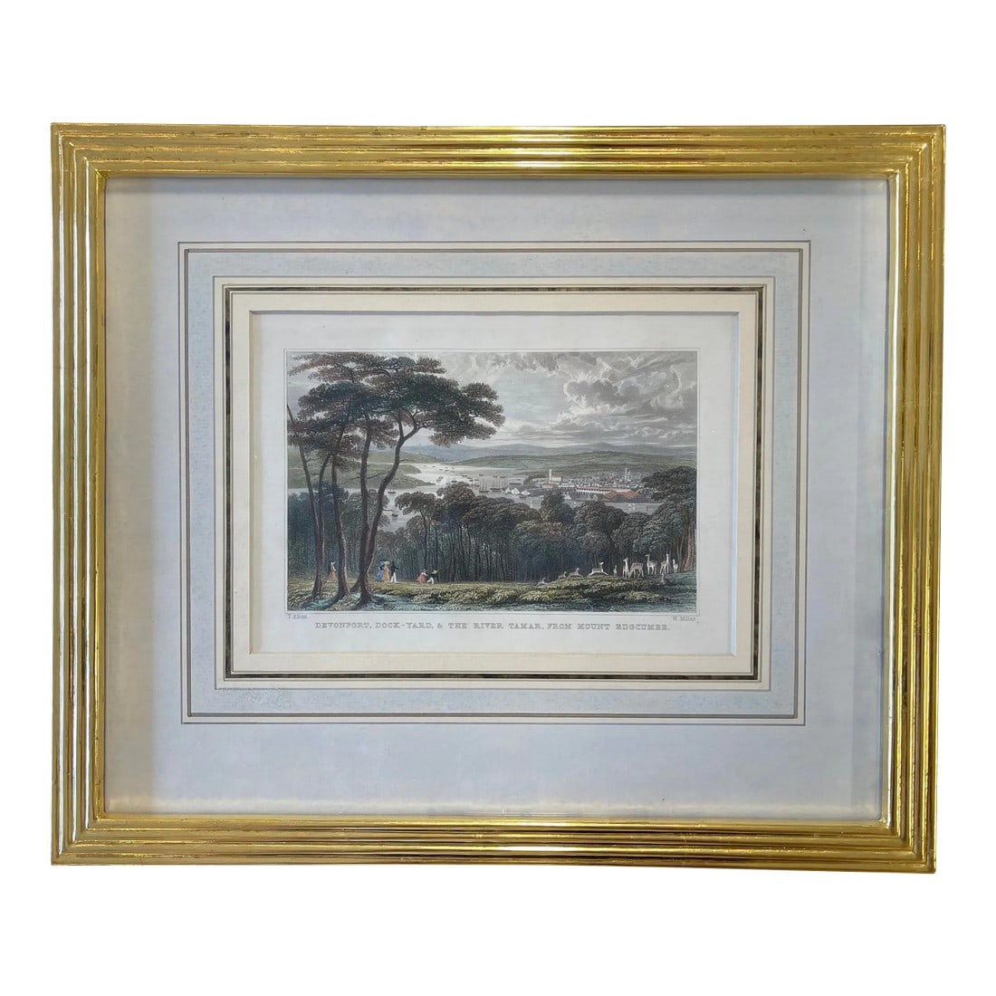 English Engraving Devonport, Dockyard, and the River Tamar, From Mount Edgcumbe Circa 1829: English Engraving Devonport, Dockyard, and the River Tamar, From Mount Edgcumbe Circa 1829 Title: Devonport, Dock-Yard, and the River Tamar, from Mount Edgcumbe. Artist: Thomas Allom. Engraver: W. Mil