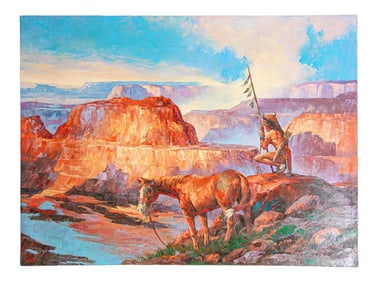 Native American Hunter with his Mustang Oil Painting