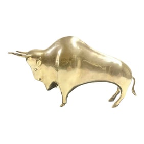 1950s Vintage Brass Bull Statue Sculpture