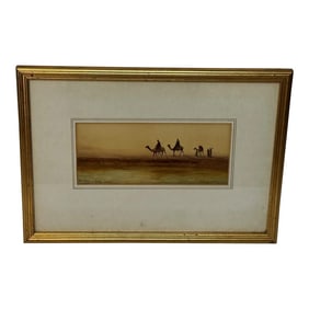 19th Century Watercolor Suez Canal Group of Bedouin Tribesman With Camels by Henry Andrew Harper, Fr