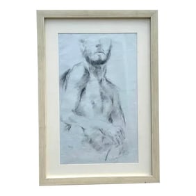 Vintage Boho Sketch of Male Figure on Paper
