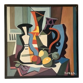 Vintage Boho Tabletop Still Life Abstract Signed Original Oil Painting on Board