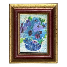 Vintage Boho Abstract Still Life Oil on Canvas Signed by the Artist