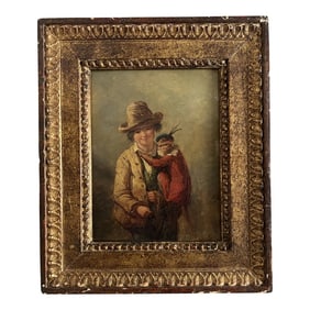 Henry Park "Young Hunter & Monkey" Oil Painting Ex Christies Provenance