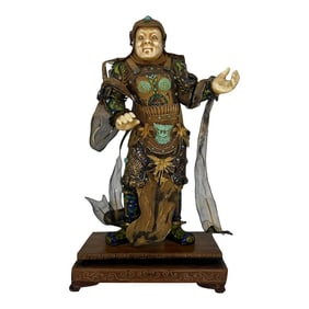 Antique Chinese Silver Gilt, Enamel & Turquoise Mounted Immortal Figurine