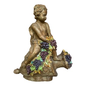 Large Italian Terracotta Putti & Grape Vine Adorning a Wine Vessel Sculpture