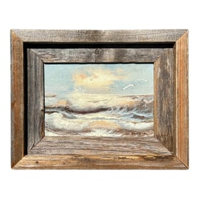 Vintage Boho Seascape Oil on Board Signed by Artist
