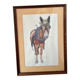 Terry Nell Morris Framed Print of Donkey Character Signed Twice & Numbered