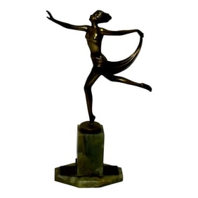 Art Deco Bronze Sculpture Dancing Graceful Lady by Josef Lorenz Circa 1925 on Onyx Plinth
