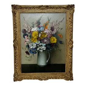 1970s Scottish Oil Painting Wild Flowers Heather Thistles Daisies by Danny Ferguson Rsw Rgi, Framed