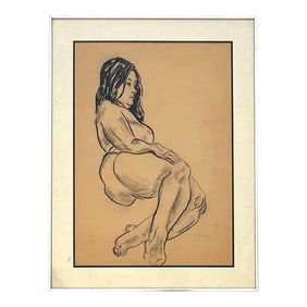 Vintage Nude Figure Drawing of Woman