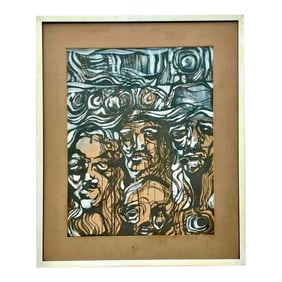 Vintage Abstract Face Oil Painting on Paper