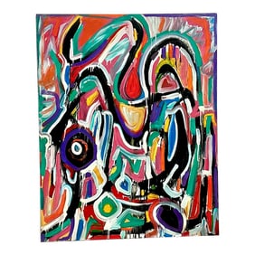 Vintage Boho Monumental Abstract Oil on Canvas