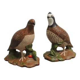 Vintage Brown and Pink Hand Painted Partridge Birds - Set of 2