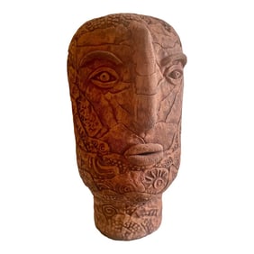 Vintage Carved Ceramic Head Sculpture by Louis Mendez