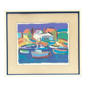 Vintage Coastal Sailboat Lithograph on Paper