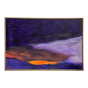 Vintage Boho Monumental Signed Abstract Landscape Original Oil on Canvas