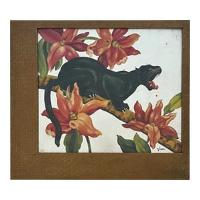 Vintage Acrylic on Foiled Board of Black Panther
